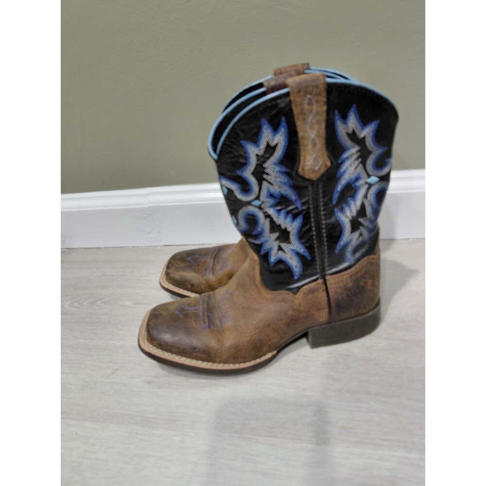 ARIAT Tombstone Western Boot Kids Size 1 Earth Black Leather Soft Square Toe